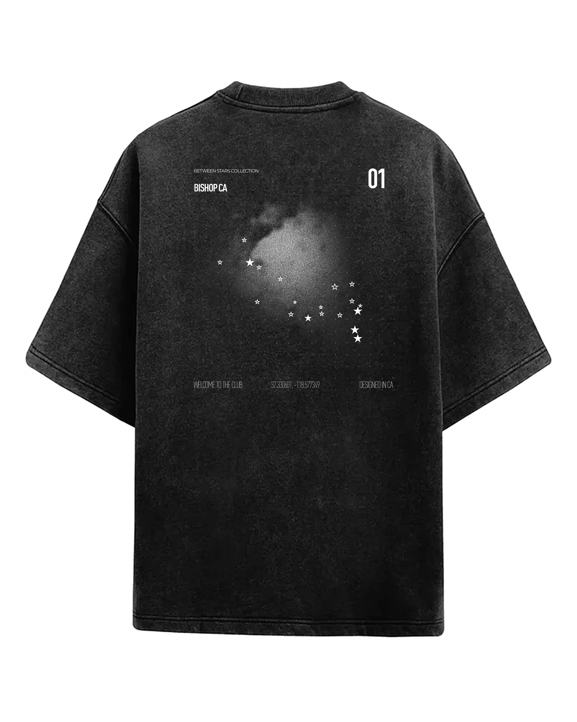 Black Bishop Topographic Tee back with star map graphic and climbing-themed text by Climb Club.