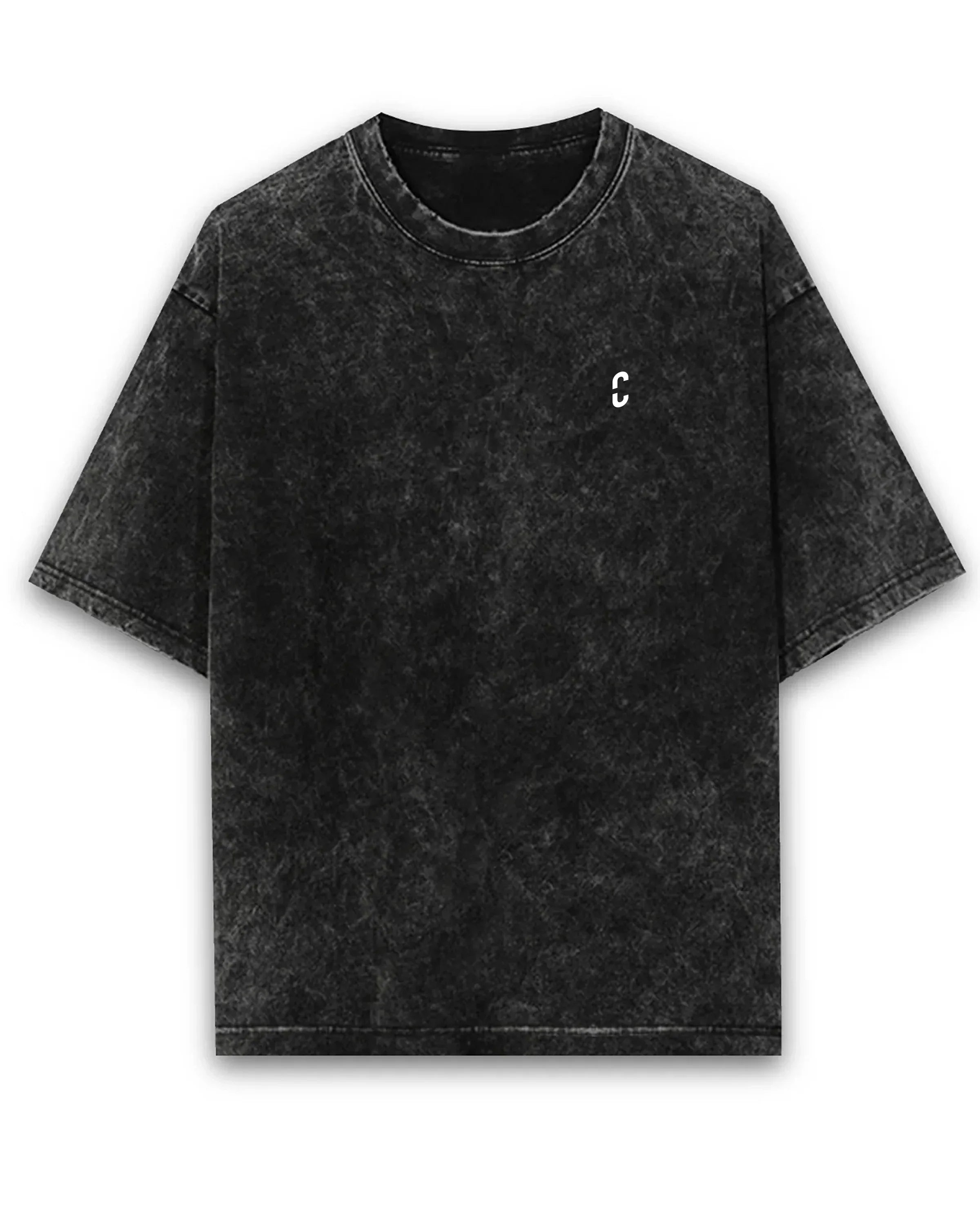 Black mineral wash Climb Club tee with small white C logo on chest