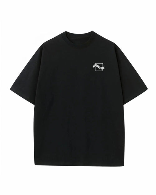 Black Climb Club t-shirt with 'Wrong Side' white logo on chest, minimalist design